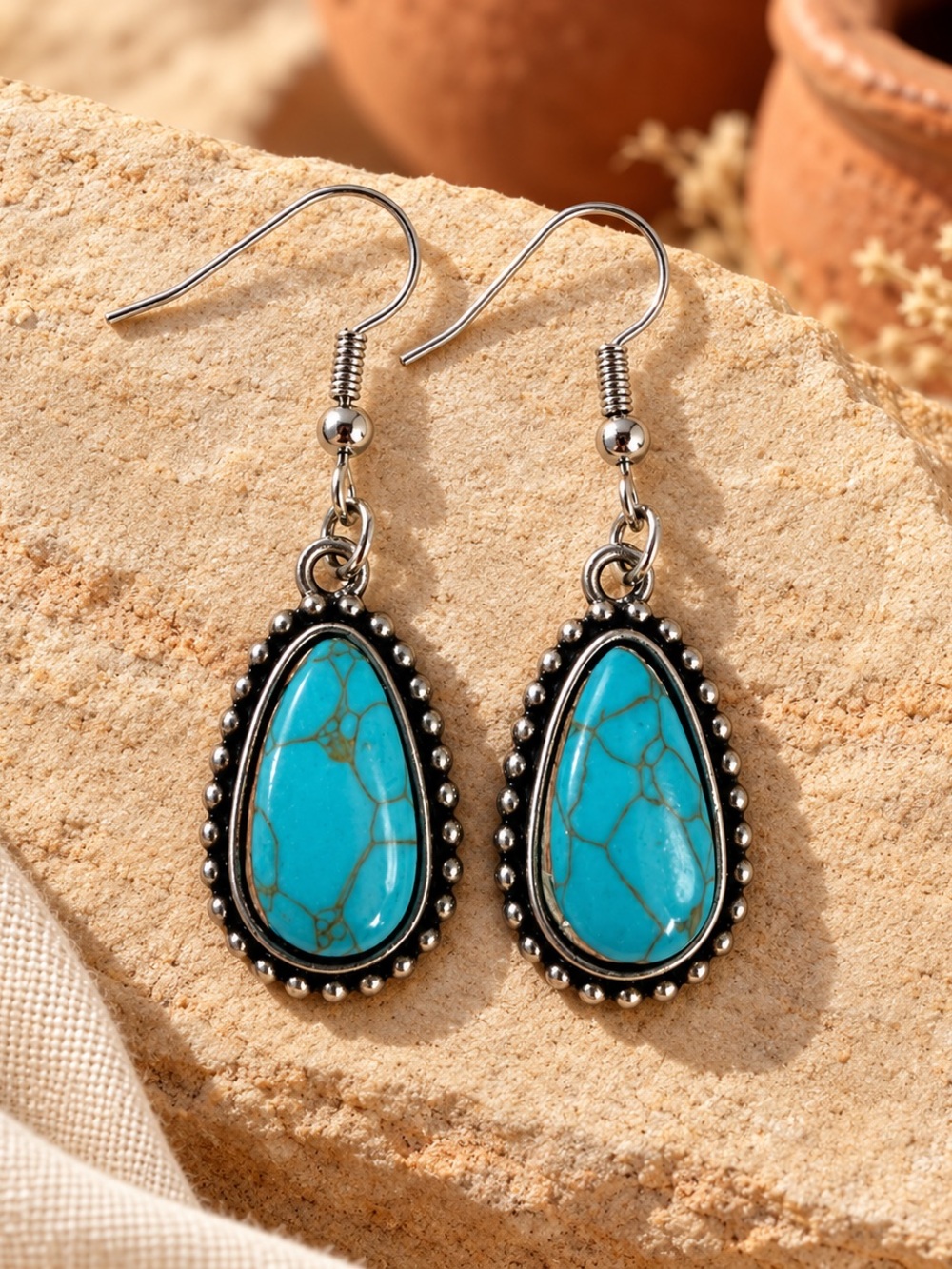 Handmade Turquoise Western Teardrop Earrings